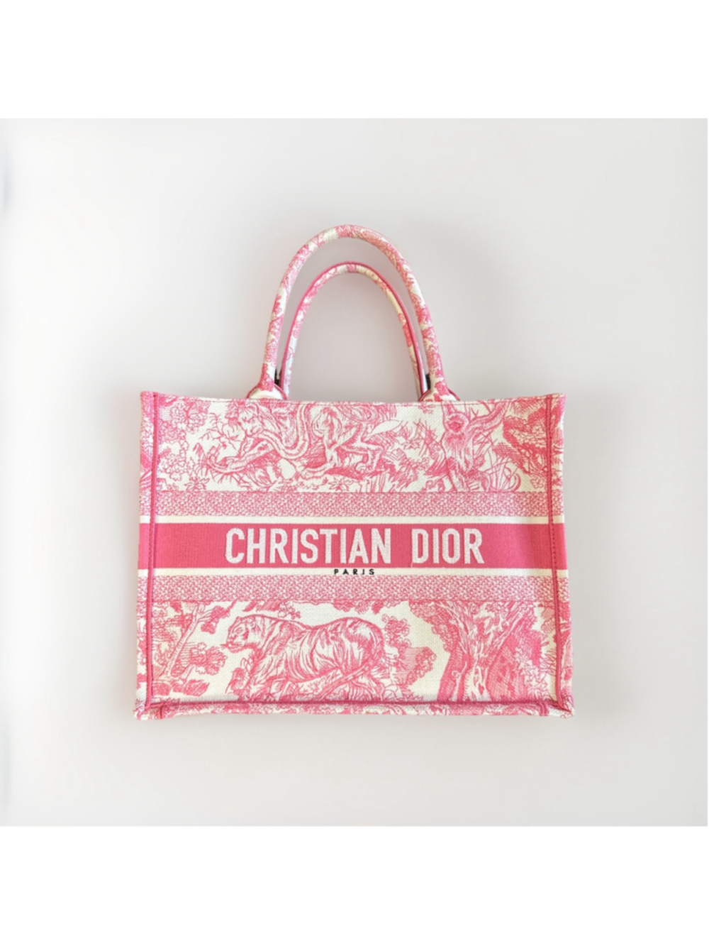 Christian Dior Book Tote Pink Toile de Jouy Embroidery Bag Medium